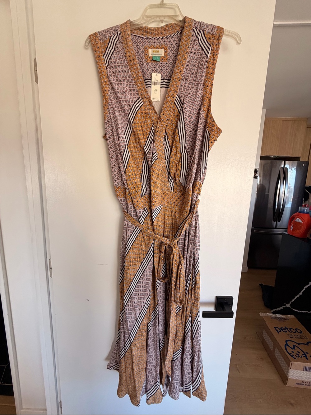BRAND NEW w/TAGS - Anthropologie Sleeveless Wrap Maxi Dress in Mustard and Taupe